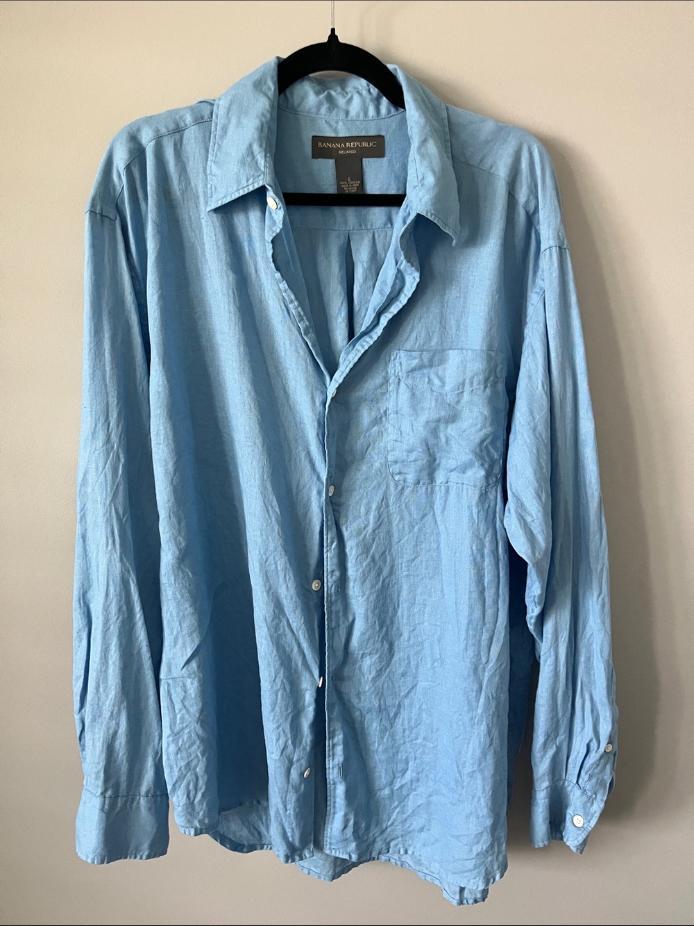Banana Republic Pale Blue 100% LINEN Button-Down OR WOMENS BEACH COVER UP!